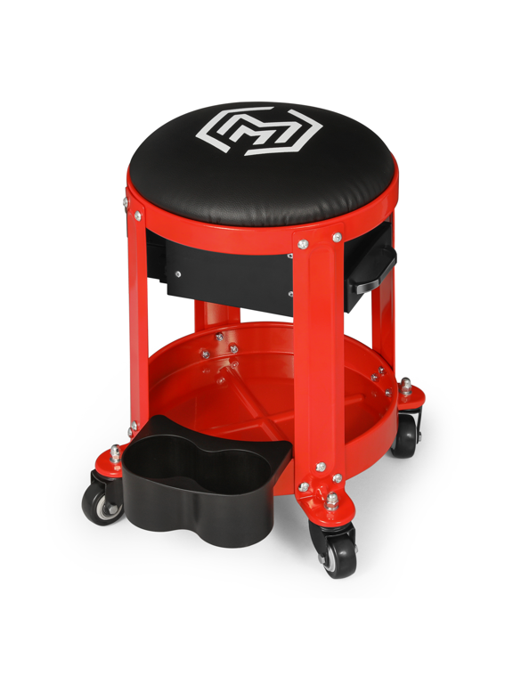Magshion Round Mechanics Roller Seat Creeper Stool With Padded Cushion, Tool Storage Drawer and Tray, 300lbs Weight Capacity, Red