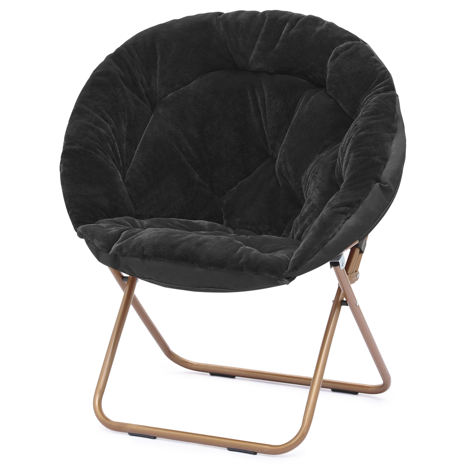 Magshion Saucer Chair Soft Faux Fur Folding Accent Chair, Lounge Lazy Chair Moon Chair Seat with Metal Frame for Bedroom Living Room, Black - image 1 of 10