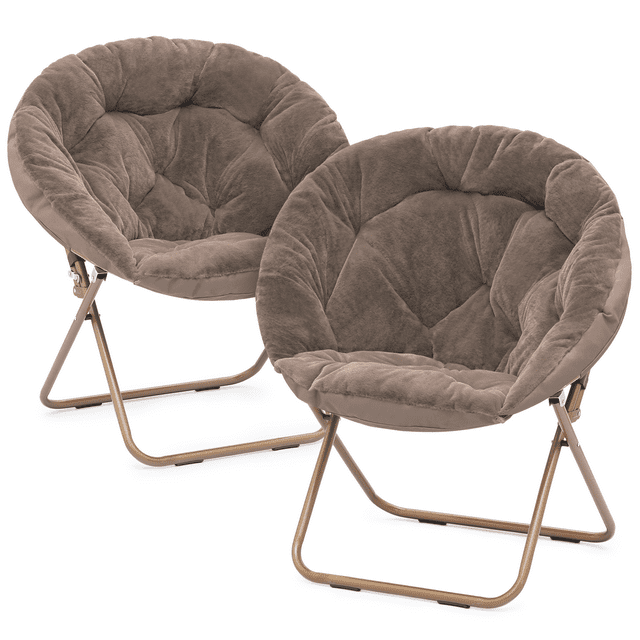 Magshion Set of 2 Comfy Saucer Chair, Foldable Faux Fur Lounge Chair for Bedroom Living Room, Cozy Moon Chair with Metal Frame for Adults, X-Large, Beige