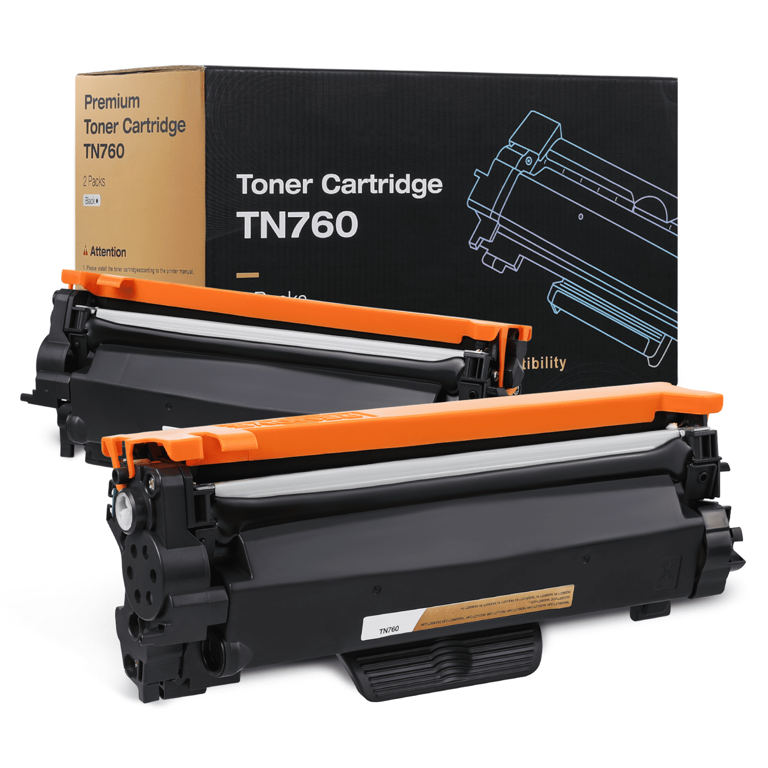 2-Pack True Image Compatible Toner Cartridge for Brother Printer - High  Yield Black Ink, TN760 TN730 Replacement