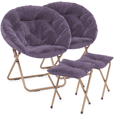 Magshion Set of 2 Cozy Chair with Ottoman, Oversized Comfy Folding Lounge Saucer Chair Moon Chair with Footrest Footstool for Living Room Bedroom, Purple