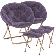 Magshion Set of 2 Cozy Chair with Ottoman, Oversized Comfy Folding Lounge Saucer Chair Moon Chair with Footrest Footstool for Living Room Bedroom, Purple