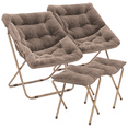 thumbnail image 1 of Magshion Set of 2 Folding Saucer Chair and Footrest Stool Set, Square Faux Fur Oversized Accent Chair, Metal Frame Moon Chair for Bedroom Living Room, Beige, 1 of 11