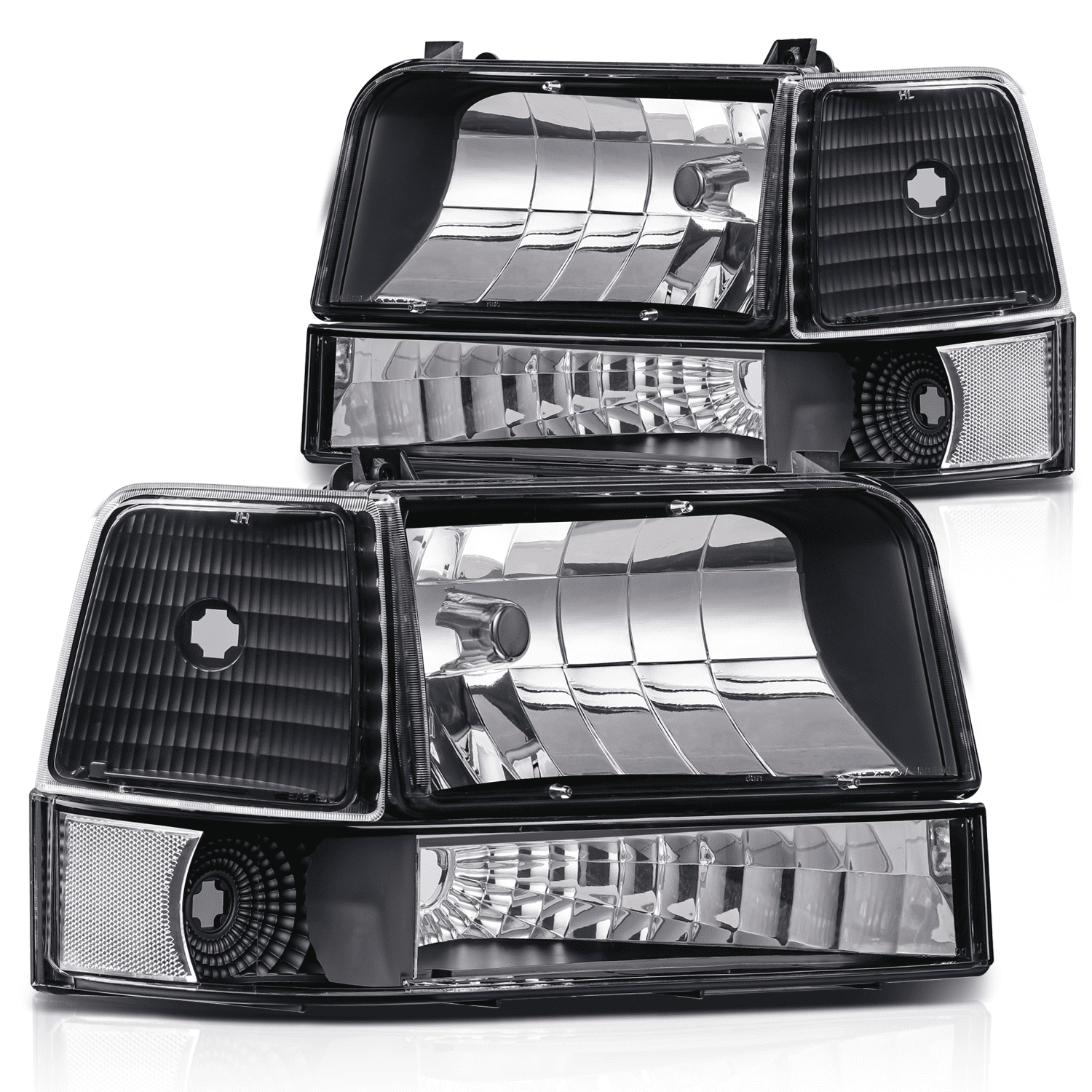 Pair Chrome Headlights W/ Corner Signals For Ford Bronco (92-96) & F150/F250 (92-97)