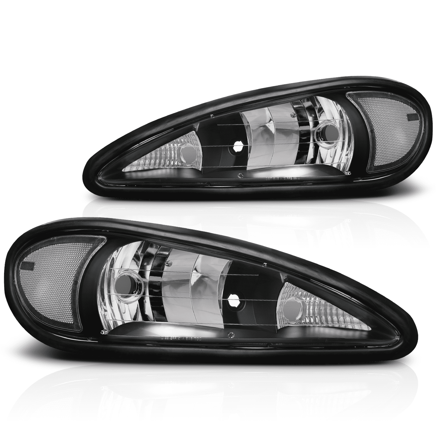 1 Pair Black Housing Clear Lens Headlights Assembly For 2000-03
