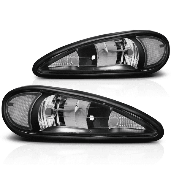 Magshion Set of 2 Left & Right Headlights Assembly Replacement for 1999 2000 2001 2002 2003 2004 2005 Pontiac Grand Am, Black Housing Clear Lens Clear Corner
