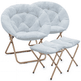 thumbnail image 1 of Magshion Set of 2 Oversized Saucer Chair with Ottoman, Faux Fur Folding Chair and Footrest Foot Stool Set with Metal Frame for Bedroom Living Room, Blue, 1 of 11