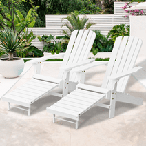 Magshion Set of 2 Reclining Adirondack Chair with Retractable Footrest, Wooden Lounge Chairs Set with Ottoman, Weather Resistant Outdoor Fire Pit Chairs, White