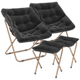 thumbnail image 1 of Magshion Set of 2 Saucer Chair with Ottoman, Faux Fur Folding Chair and Footrest Set with Metal Frame, Foldable Lounge Chair and Foot Stool Set, Black, 1 of 11