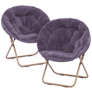 Magshion Set of 2 X-Large Faux Fur Saucer Chair, Folding Accent Chair, Collapsible Moon Chair Seat with Metal Frame for Bedroom Dorm Living Room, Purple