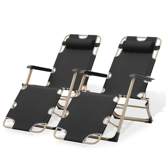 Magshion Set of 2 Zero Gravity Lounge Chair with Removable Adjustable Headrest, Outdoor Foldable Recliner, Folding Reclining Lounger, Support 330lbs, Black
