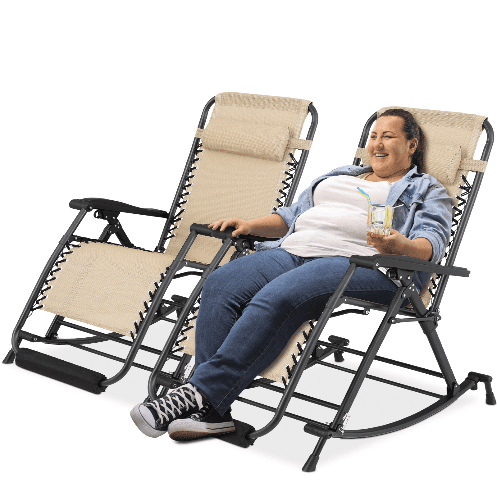 Magshion Set of 2 Zero Gravity Lounge Chairs, Adjustable Rocking Chairs ...