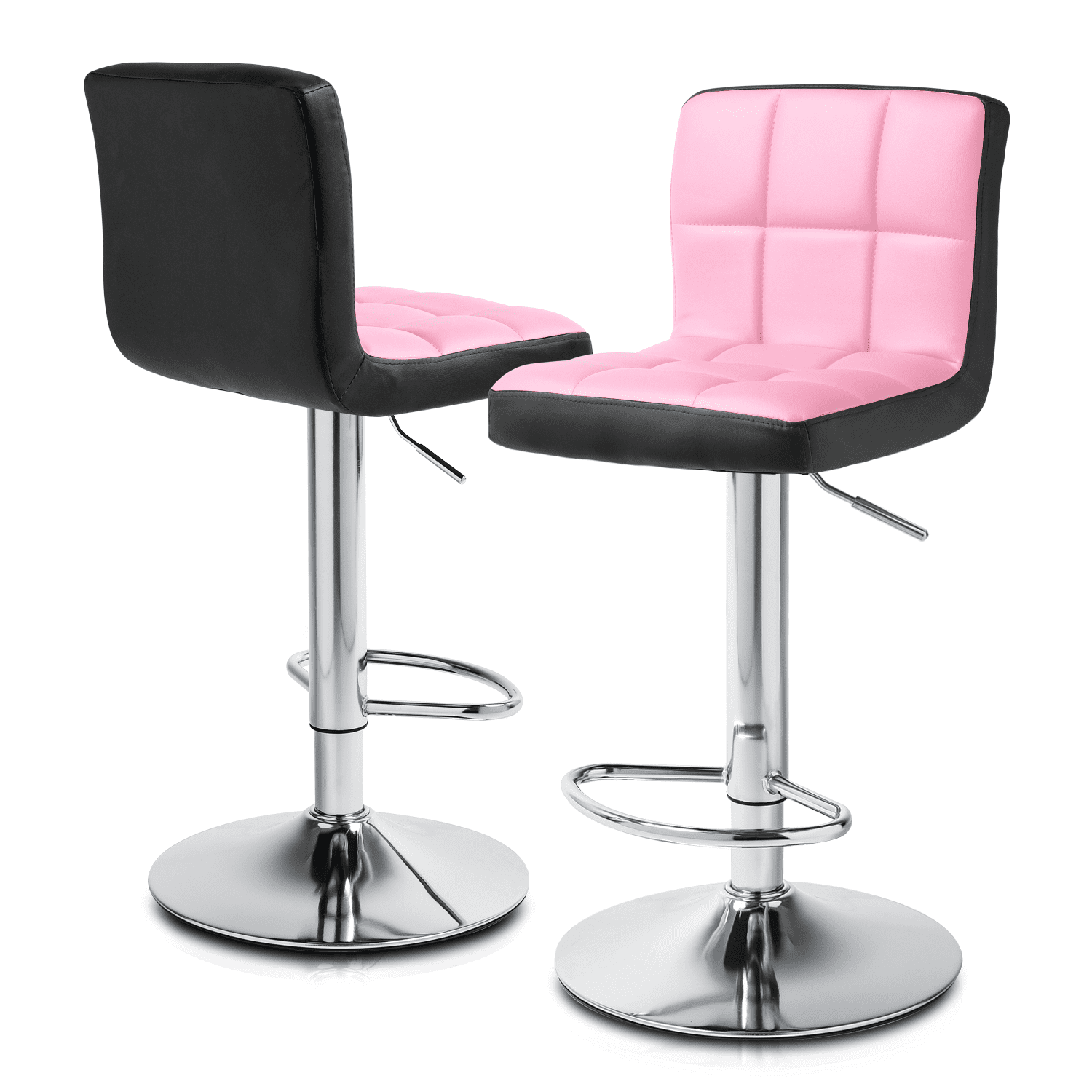 Magshion Set of 2 Adjustable Height Bar Stools with Square Stitch Back