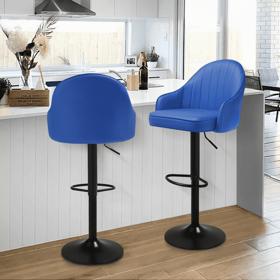 Magshion Set of 2 Adjustable Swivel Bar Stools, Modern Kitchen Counter Barstools Faux Leather Pub Chairs with Backrest, Blue