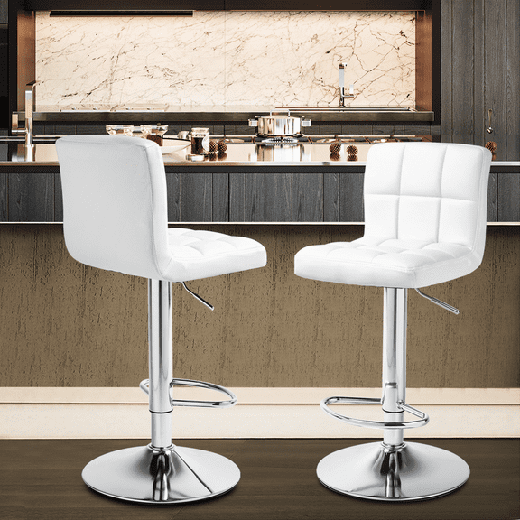 Magshion Set of 2 Bar Stools 360° Swivel Barstools with Back, Adjustable Height Bar Chairs, Modern Counter Height Chairs for Pub Kitchen White