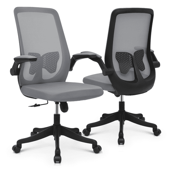 Magshion Set of 2 Ergonomic Office Chair, Adjustable Computer Seat with Backrest & Armrest for Guest Reception, Grey