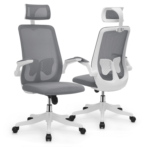 Magshion Set of 2 Ergonomic Office Chair, Adjustable High Back Computer Seat with Headrest & Armrest for Home, Grey