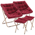 thumbnail image 1 of Magshion Set of 2 Folding Cozy Chair with Footrest, Faux Fur Saucer Chair with Ottoman for Bedroom, Foldable Lounge Chair and Foot Stool Set, Red, 1 of 11