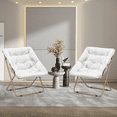 thumbnail image 1 of Magshion Set of 2 Folding Saucer Chair for Adult, Oversized Square Cozy Moon Chair Seat for Adults, Metal Frame Lounge Chair for Bedroom, White, 1 of 9