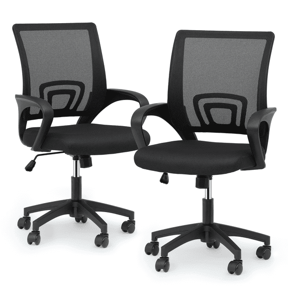 Magshion Set of 2 Office Chairs Mid Back Swivel Desk Chairs, Height Adjustable Ergonomic Mesh Computer Chairs with Armrest & Lumbar Support, Black