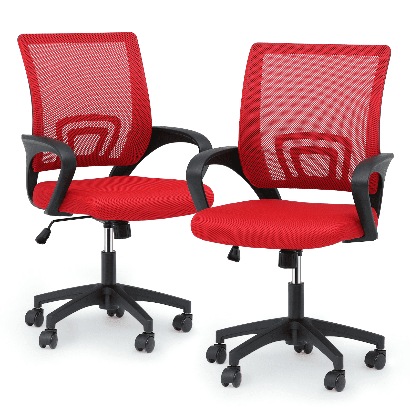 Magshion Set of 2 Office Chairs Mid Back Swivel Desk Chairs, Height Adjustable Ergonomic Mesh Computer Chairs with Armrest & Lumbar Support, Red