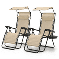 thumbnail image 1 of Magshion Zero Gravity Chair with Canopy Set of 2, Reclining Folding Outdoor Lounge Chair with Side Tray and Pillow, Cream, 1 of 8