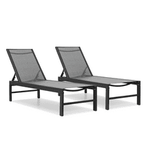Magshion Set of 2 Patio Lounge Chairs with Adjustable Backrest, Pool Recliner Outdoor Chaise with Aluminum Frame for Beach Backyard Garden, Grey