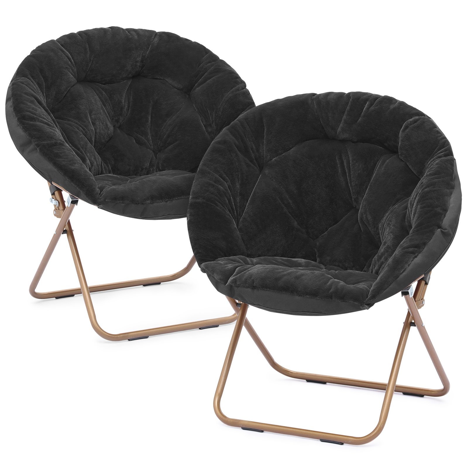 Magshion Set of 2 Saucer Chair Soft Faux Fur Folding Accent Chair, Lounge Lazy Chair Moon Chair Seat with Metal Frame for Bedroom Living Room, Black - image 1 of 10