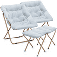 thumbnail image 1 of Magshion Set of 2 Saucer Chair with Ottoman, Faux Fur Folding Chair and Footrest Foot Stool Set with Metal Frame for Bedroom Living Room, Blue, 1 of 11