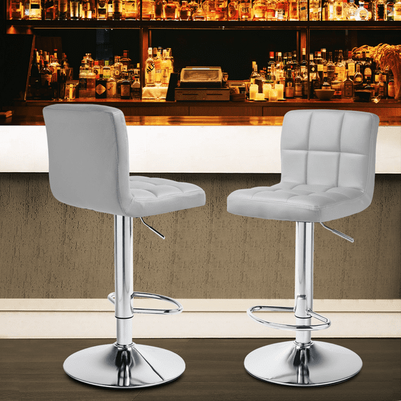 Magshion Set of 2 Square Faux Leather Adjustable Swivel Bar Stools with Back, Kitchen Counter Stools Pub Dining Chairs, Grey