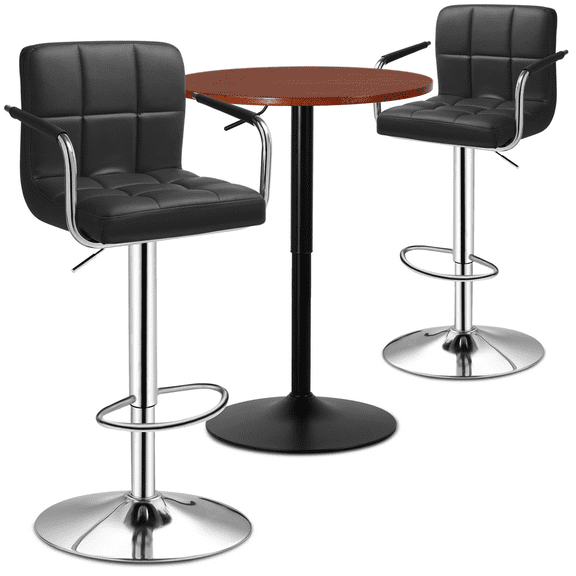 Magshion Set of 3 Bar Table and Chair Set, 23.5" Cocktail Tables and Height Adjustable Bar Stools for Dining Counter Pub, Black/Red