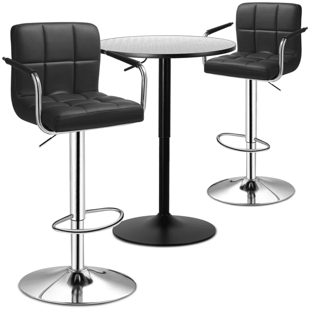 Magshion Set of 3 Bar Table and Chair Set, 23.5" Pub Table and Adjustable Bar Stools with Armrest for Dining Counter Pub, Black/Silver