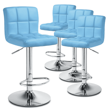 Magshion Set of 4 Adjustable Modern Bar Stools Counter Height Barstools with Square Back 360 Degree Swivel Pub Chairs, Light Blue