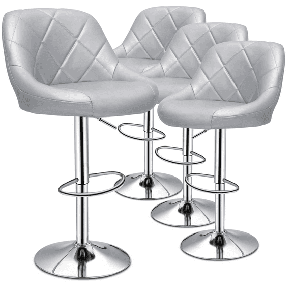 Magshion Set of 4 Faux Leather Bar Stools with Backrest, Height Adjustable Swivel Pub Chairs Home Kitchen Counter Chairs, Silver