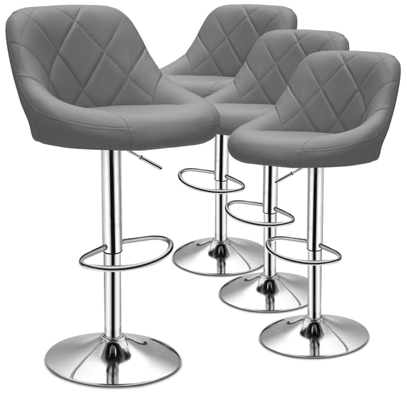 Magshion 4-Piece Grey Faux Leather Swivel Bar Stools, Chrome Base ...