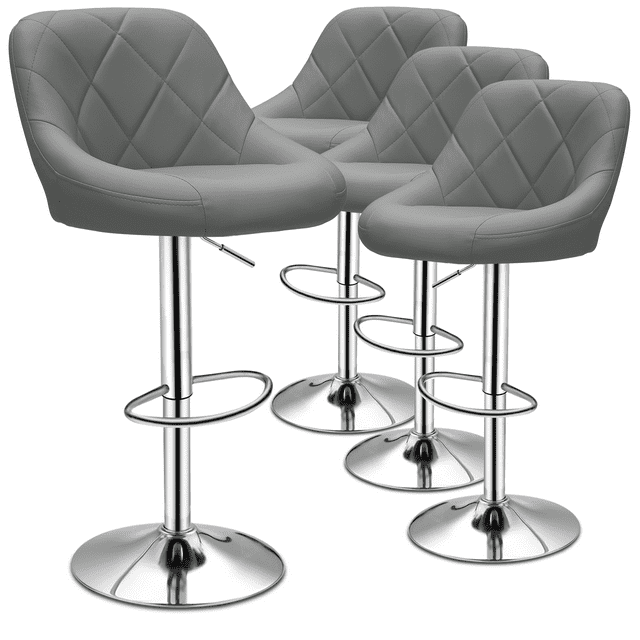 Magshion 4Piece Grey Faux Leather Swivel Bar Stools, Chrome Base