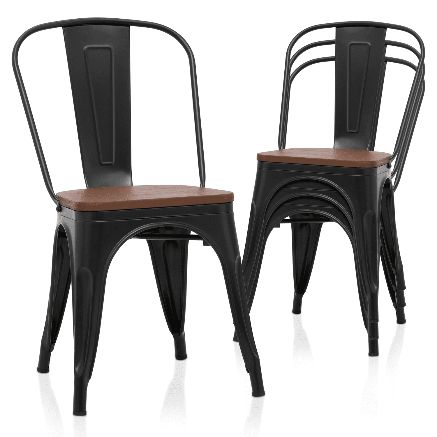 Magshion Set of Stackable Iron Patio Chairs with Wooden Seat