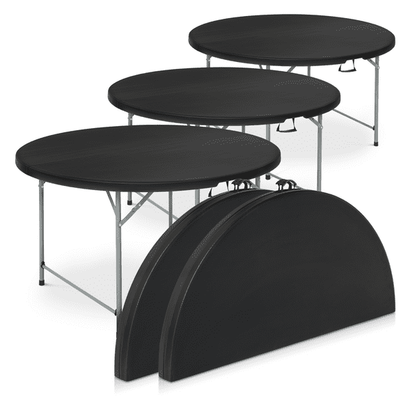 Magshion Set of 5 4.5Ft Round Folding Table, Heavy Duty Plastic Portable Round Table, Indoor Outdoor Foldable Dining Table with Handle, Black