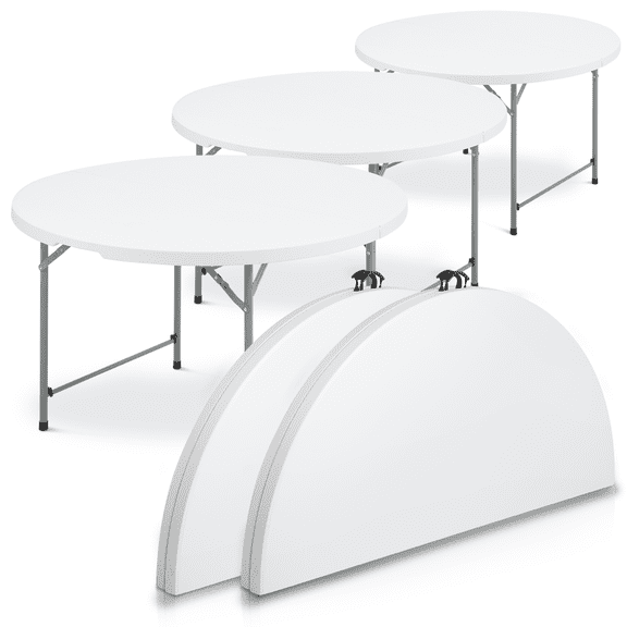 Magshion Set of 5 4Ft Round Plastic Folding Table, Indoor Outdoor Heavy Duty Portable with Handle and Lock for Picnic Camping, White