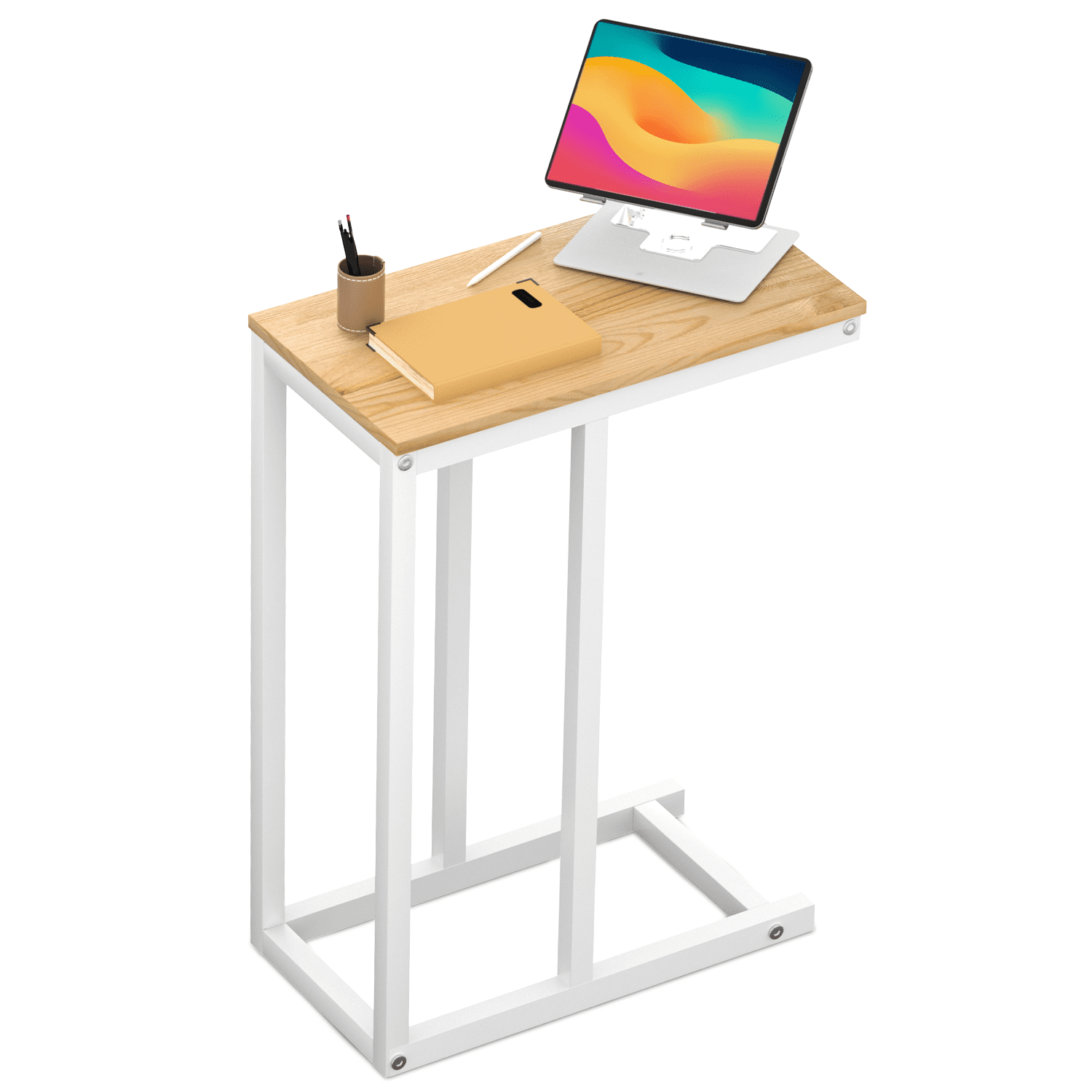 Magshion Sofa Side Table TV Tray, CShape Rectangle Couch Coffee End