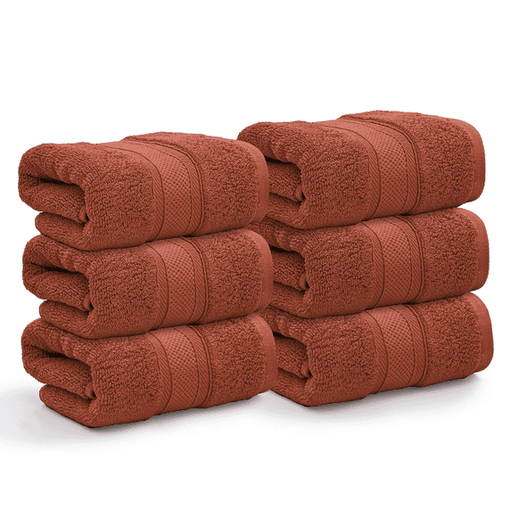 Magshion Solid Hand Towels Set of 6, 100% Cotton Soft Absorbent Hand Towel for Bathroom Clearance Bath Fitness Gym Shower Hotel Spa, 16x28 Inch, Rust