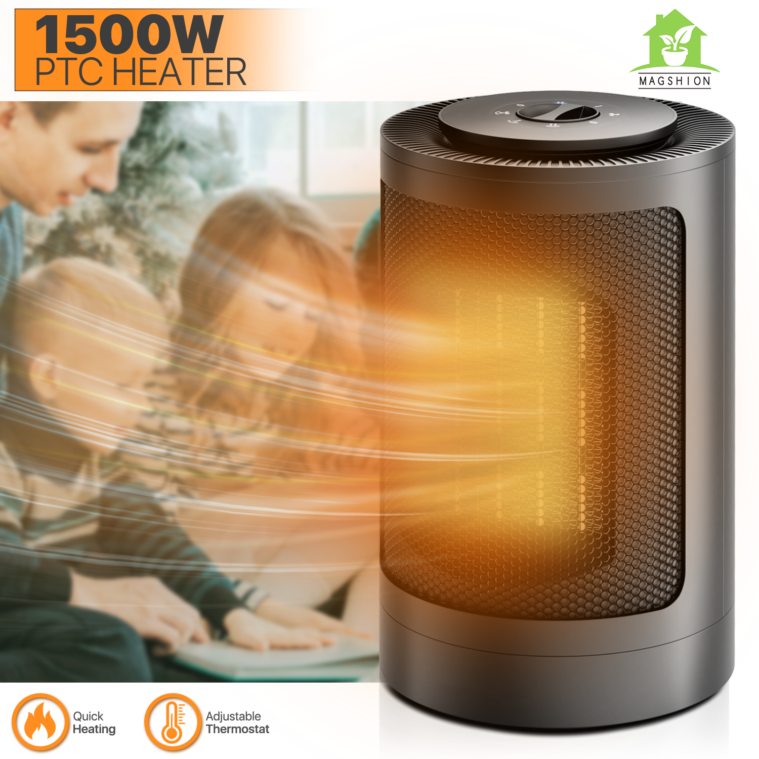 Magshion Space Heater, Portable Electric Heaters for Indoor Use, 1500W PTC Small  Desk Heater Fan for Home Office, Black - Walmart.com