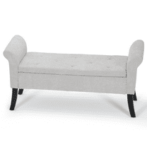 Magshion Storage Ottoman Bench with Padded Seat, Modern Cotton-linen Footrest, Rectangle Seat stool for Living Room Bedroom , Light Gray