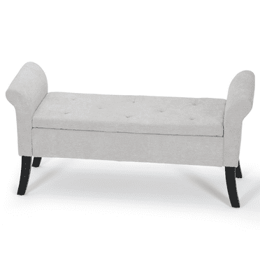 Magshion Storage Ottoman Bench with Padded Seat, Modern Cotton-linen Footrest, Rectangle Seat stool for Living Room Bedroom , Light Gray