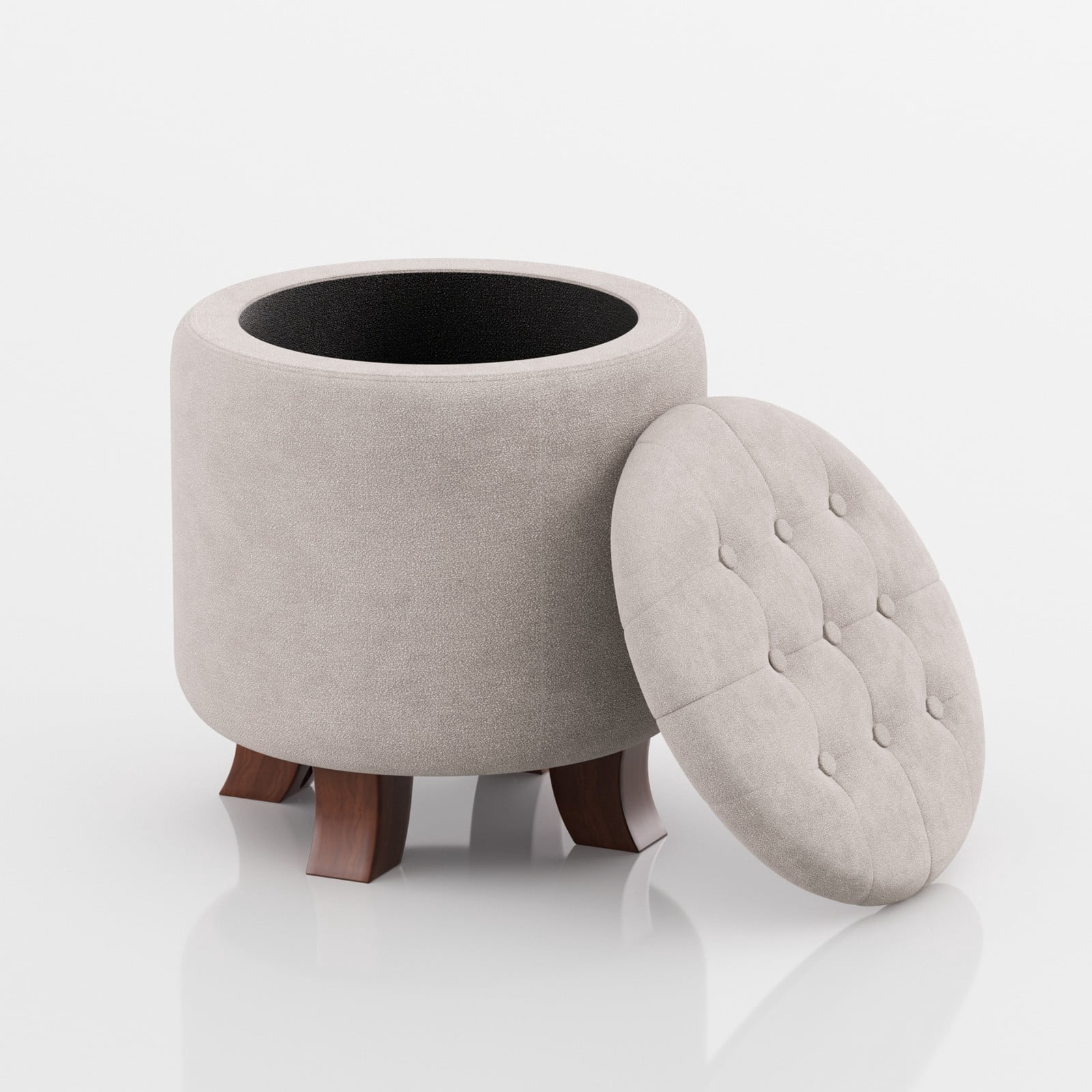 Magshion Storage Ottoman with Padded Seat, Modern Cotton-linen Footrest, Round Seat stool for Living Room Bedroom , Beige
