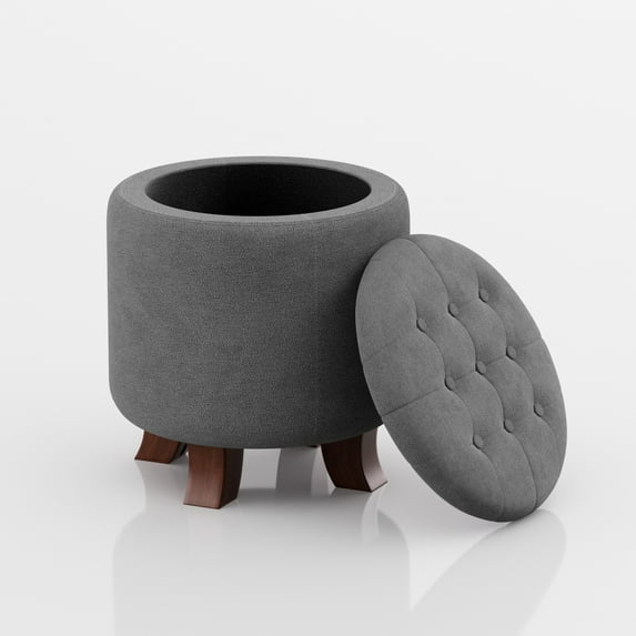 Magshion Storage Ottoman with Padded Seat, Modern Cotton-linen Footrest, Round Seat stool for Living Room Bedroom , Dark Gray