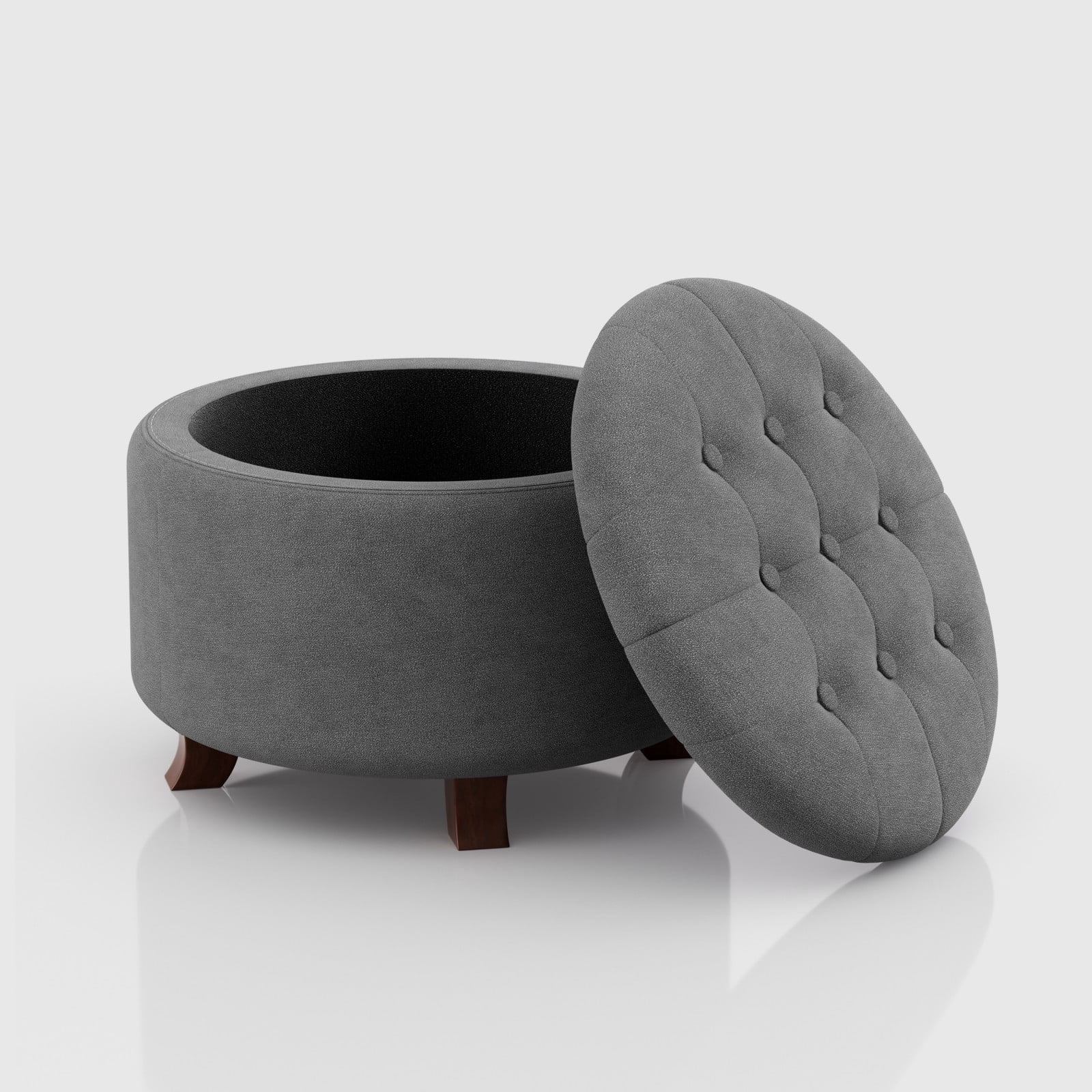 Magshion Storage Ottoman with Padded Seat, Modern Cotton-linen Footrest, Round Seat stool for Living Room Bedroom , Dark Gray