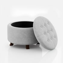 Magshion Storage Ottoman with Padded Seat, Modern Cotton-linen Footrest, Round Seat stool for Living Room Bedroom , Light Gray