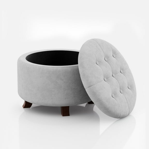 Magshion Storage Ottoman with Padded Seat, Modern Cotton-linen Footrest, Round Seat stool for Living Room Bedroom , Light Gray