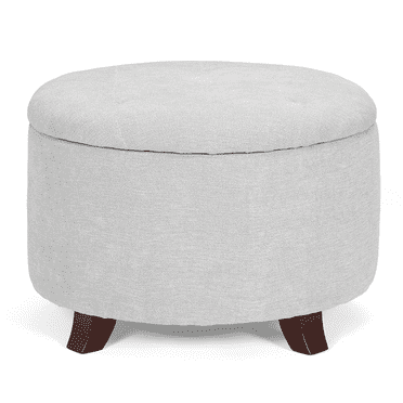 Magshion Storage Ottoman with Padded Seat, Modern Cotton-linen Footrest, Round Seat stool for Living Room Bedroom , Light Gray